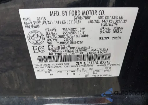 2015 Lincoln Mkt Ecoboost из США, поврежденный, VIN 2LMHJ5AT5FBL02218